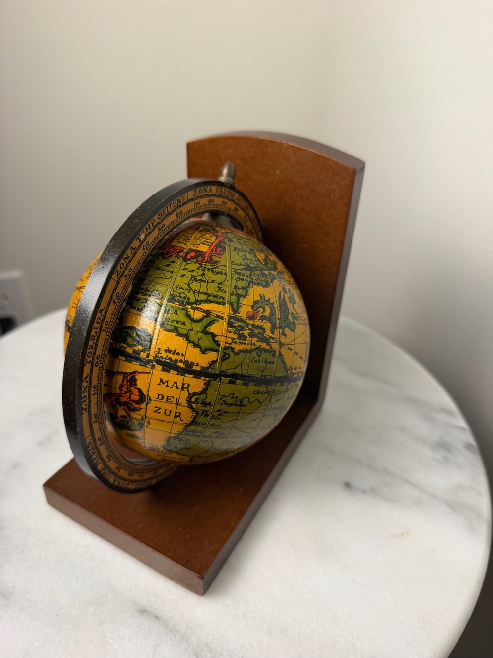 Vintage Italian Old World Rotating Globe Bookend